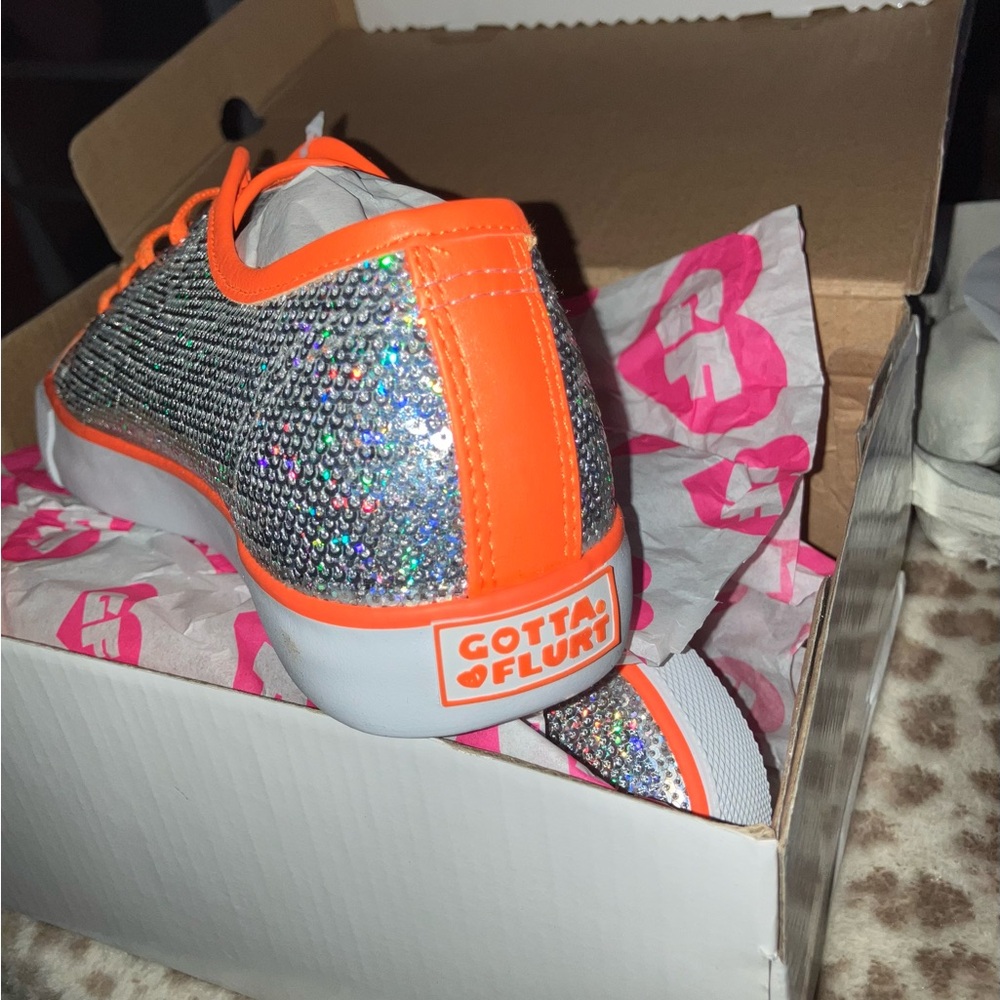 Women's Silver/Orange Sequin Sneakers - Picture 8 of 10